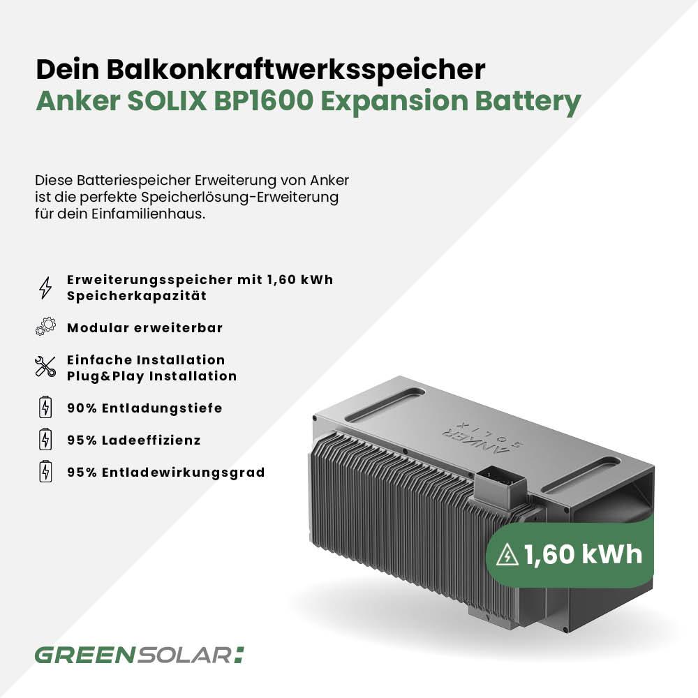 Balkonkraftwerkspeicher Erweiterung 1,60kWh "Anker SOLIX BP1600 Expansion Battery"