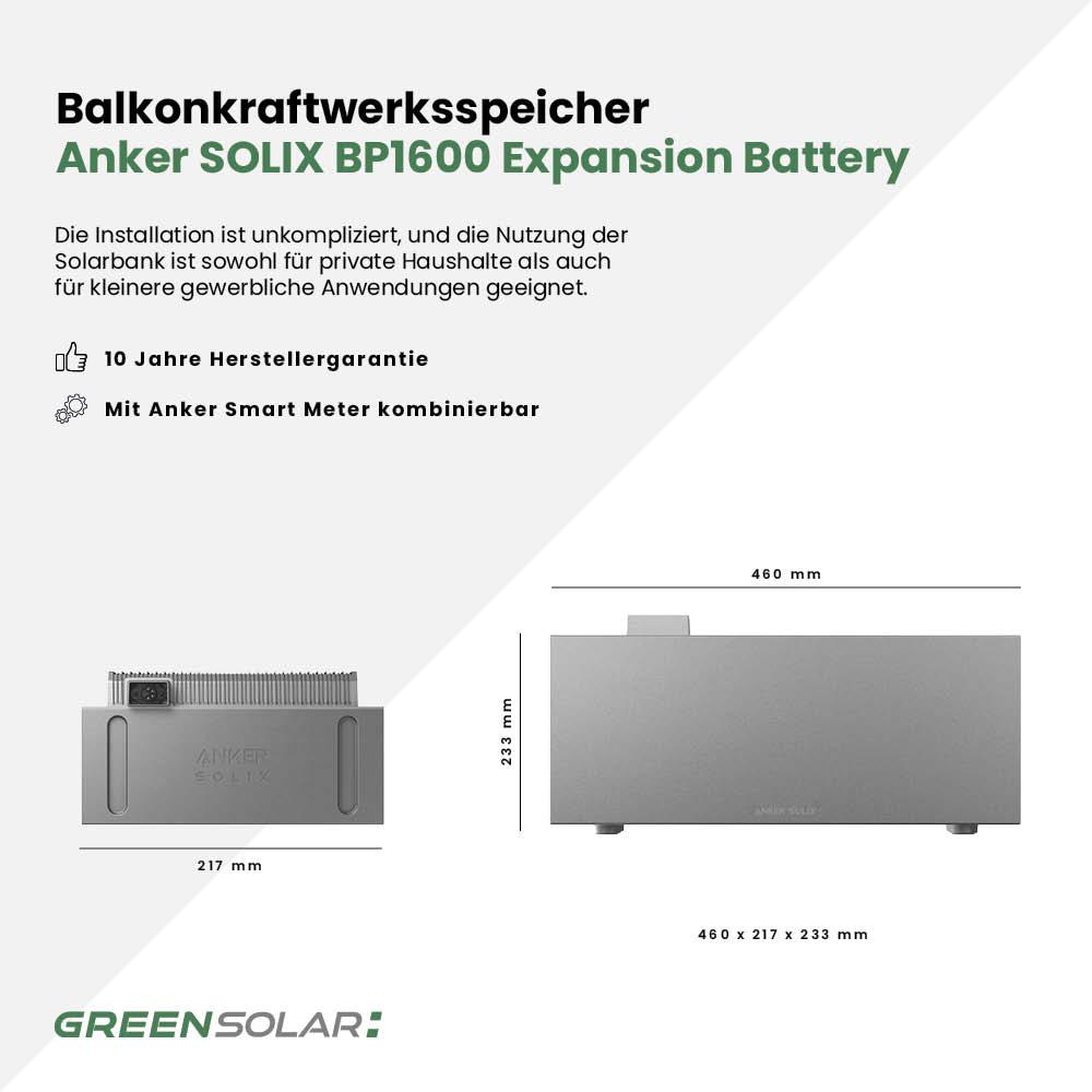 Balkonkraftwerkspeicher Erweiterung 1,60kWh "Anker SOLIX BP1600 Expansion Battery"