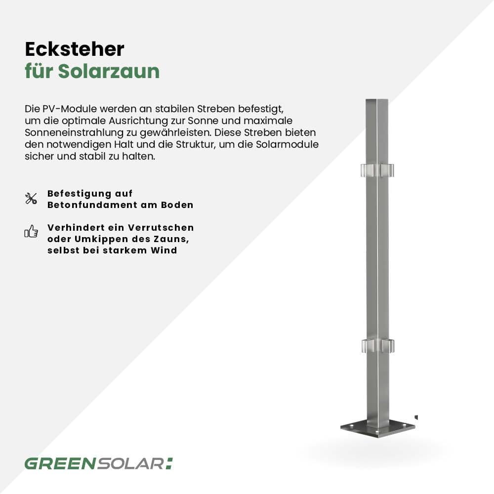 Ecksteher aus Edelstahl inkl. Montagematerial für Solarzaun „premium line“ (Quermontage)