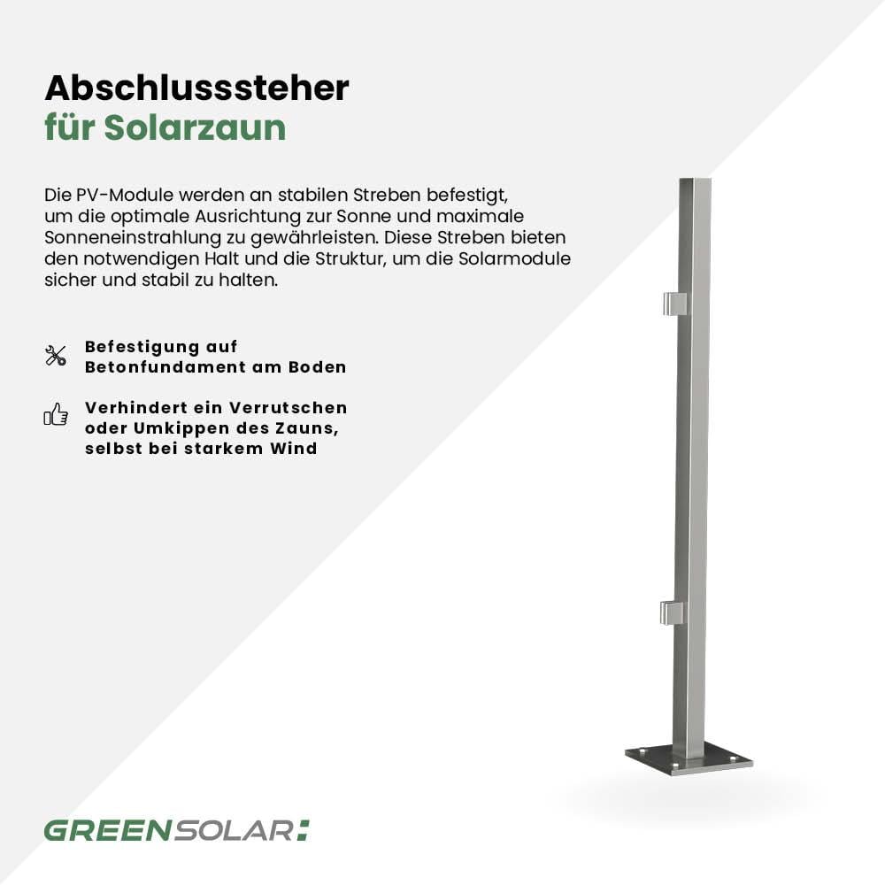Abschlusssteher aus Edelstahl inkl. Montagematerial für Solarzaun „premium line“  (Quermontage)
