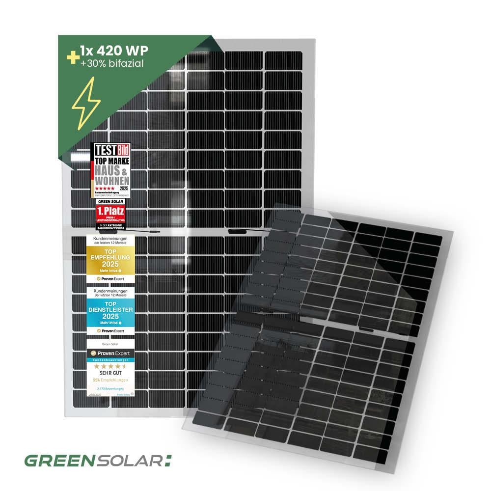 Solar-Modul 420Wp bifazial inkl. Verlängerungskabel für Solarzaun ”premium line”