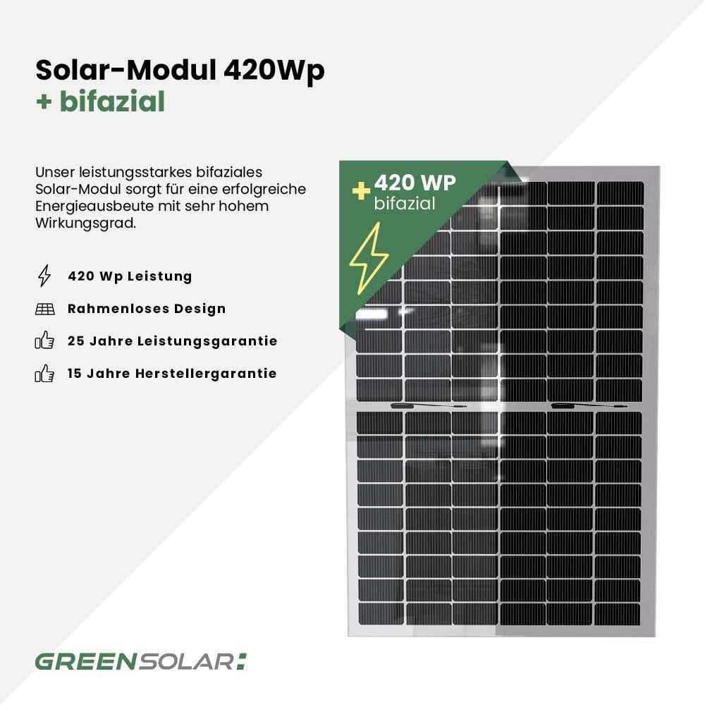 Solar-Modul 420Wp bifazial inkl. Verlängerungskabel für Solarzaun ”premium line”