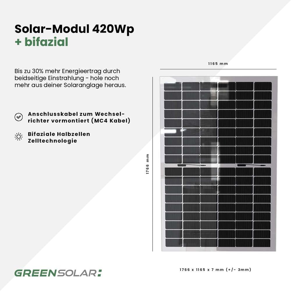 Solar-Modul 420Wp bifazial inkl. Verlängerungskabel für Solarzaun ”premium line”