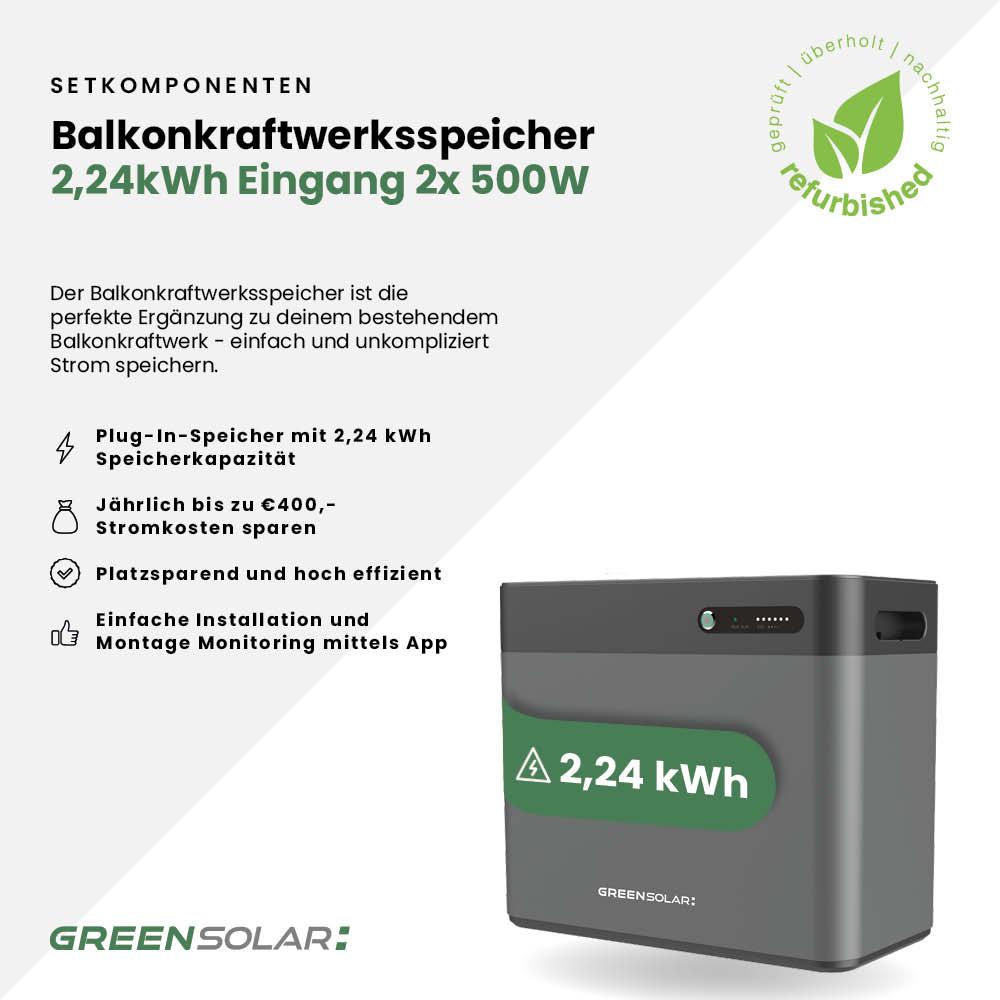 2x Sonnenkraftwerke 325/400W mit Balkonkraftwerkspeicher refurbished 2,24 kWh