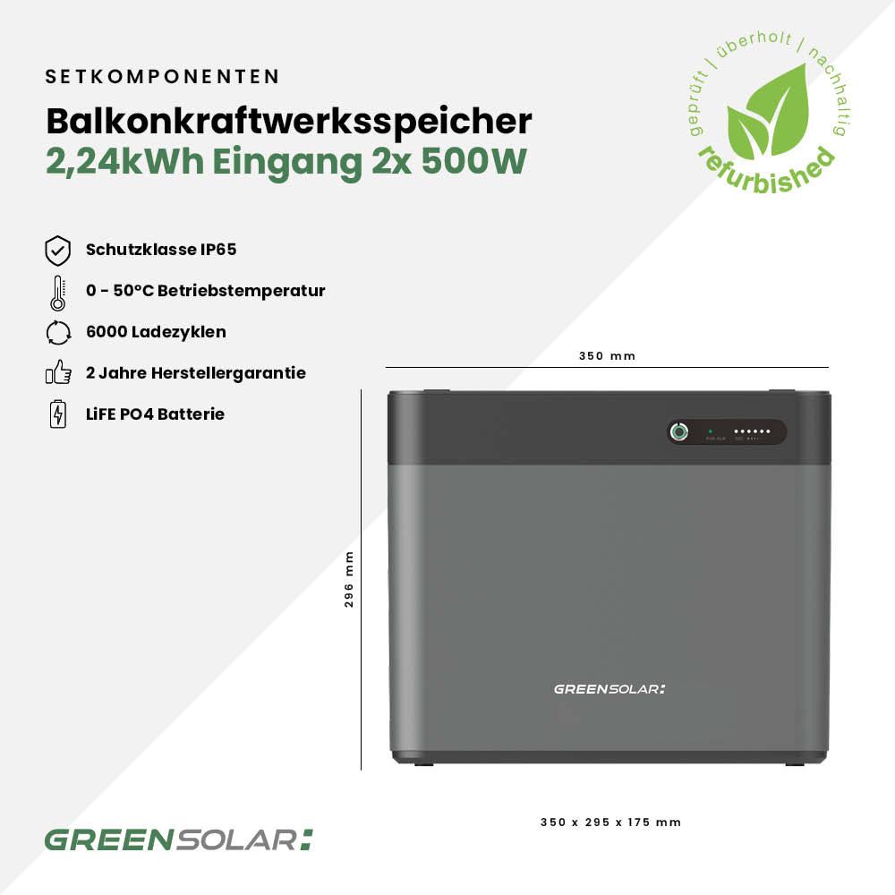 2x Sonnenkraftwerke 325/400W mit Balkonkraftwerkspeicher refurbished 2,24 kWh