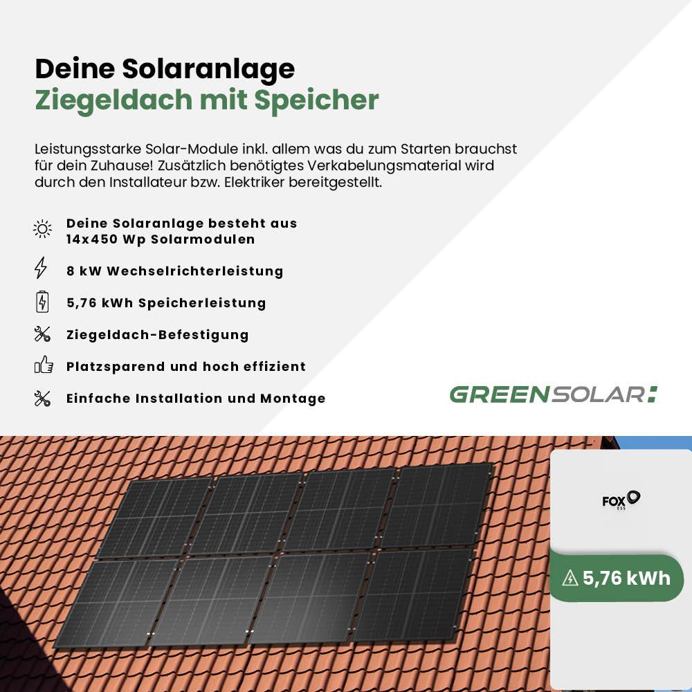 Solaranlage Ziegeldach 6kWp mit Speicher 5,76 kWh