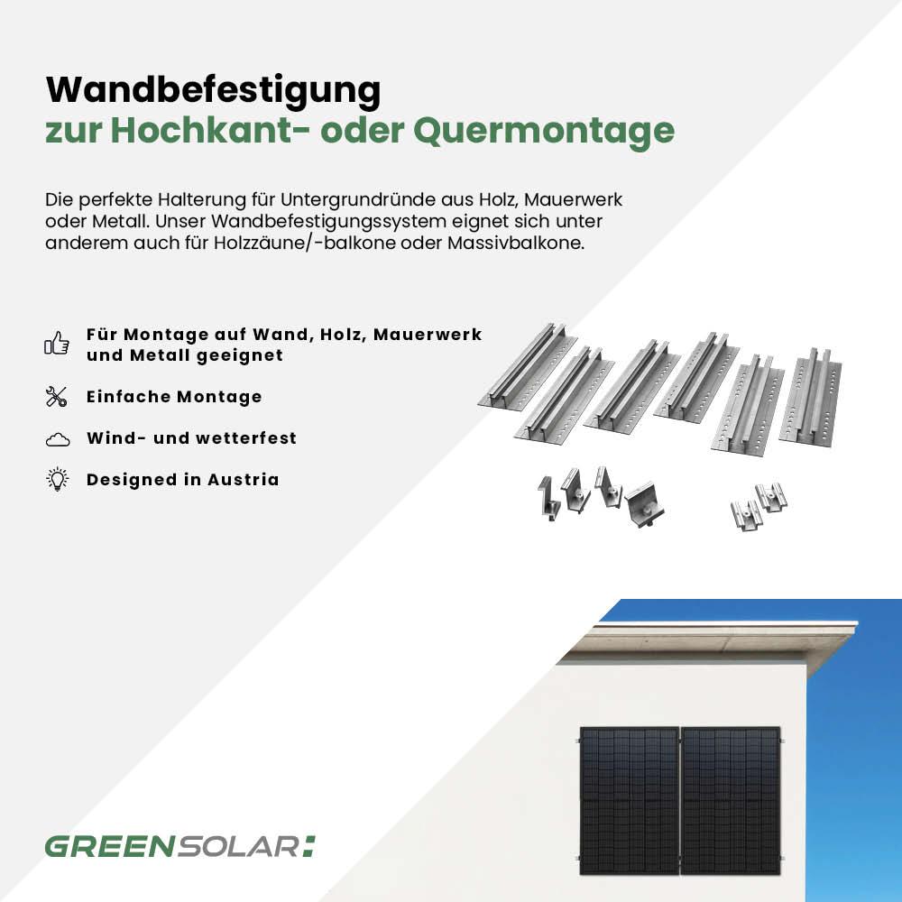 Wandbefestigung für 8 Module zur Hochkant- oder Quermontage