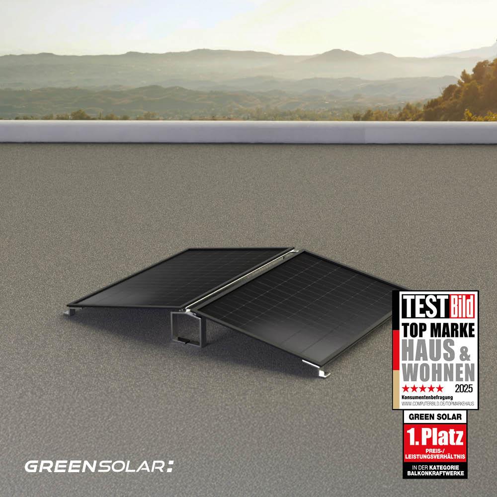 Balkonkraftwerk Flachdach 900/800 black Doppelmontage