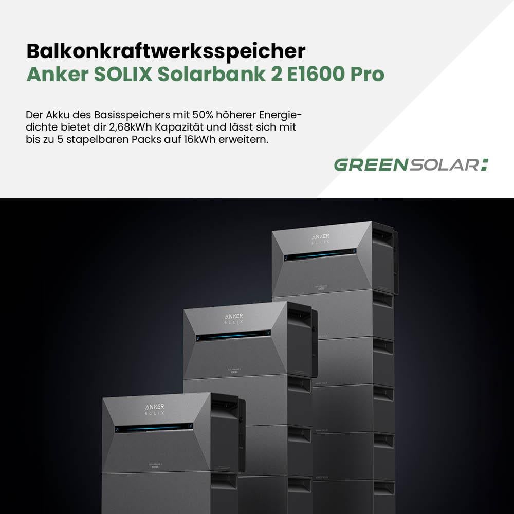 Balkonkraftwerk Basic 1800/800 black bifazial mit Balkonkraftwerkspeicher 2,7kWh "Anker SOLIX Solarbank 3 E-2700 Pro"