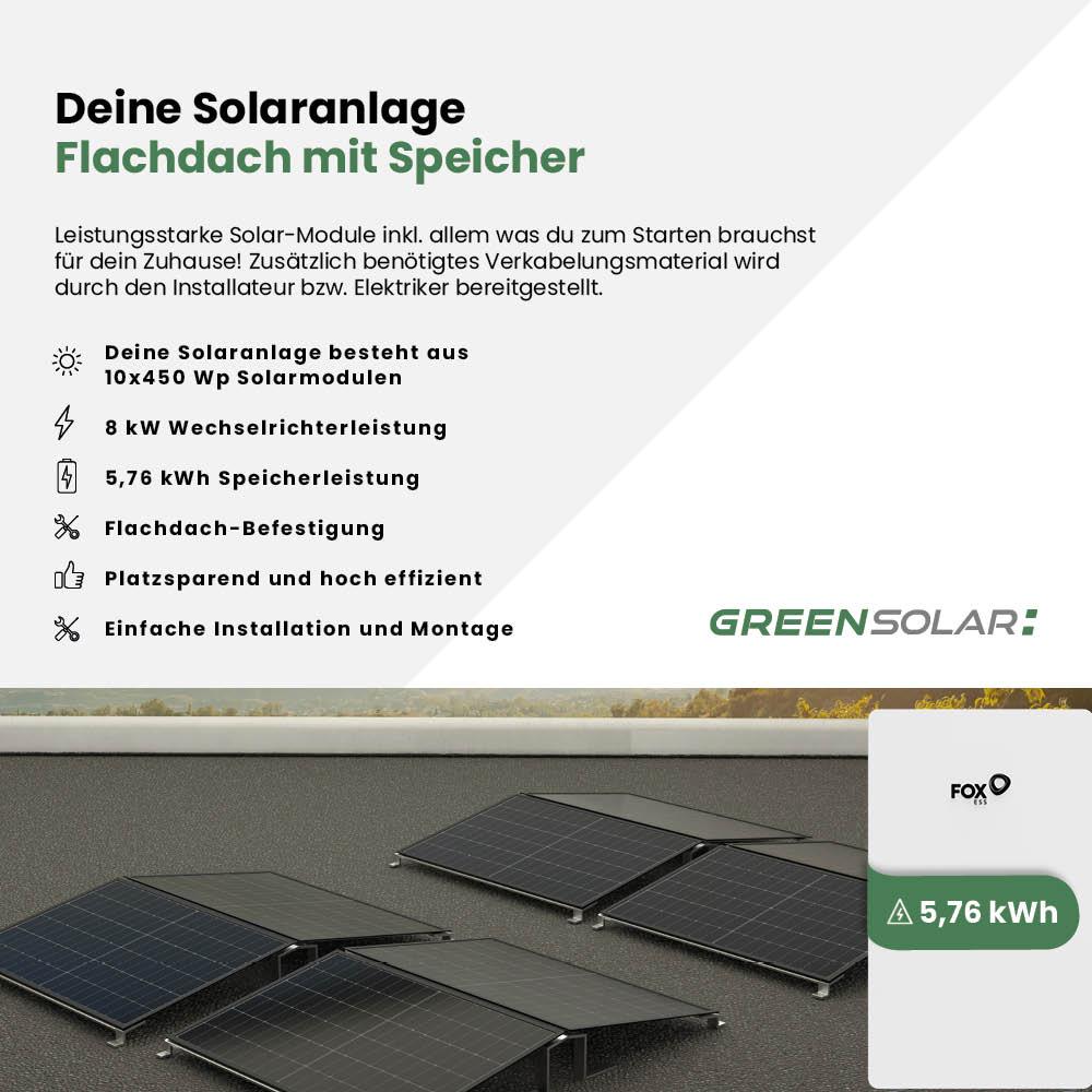 Solaranlage Flachdach 4kWp mit Speicher 5,76 kWh