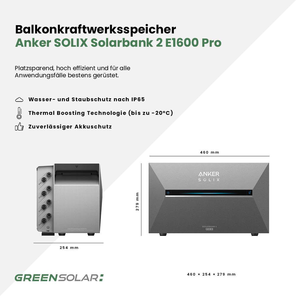 Balkonkraftwerk Basic 1800/800 black bifazial mit Balkonkraftwerkspeicher 2,7kWh "Anker SOLIX Solarbank 3 E-2700 Pro"