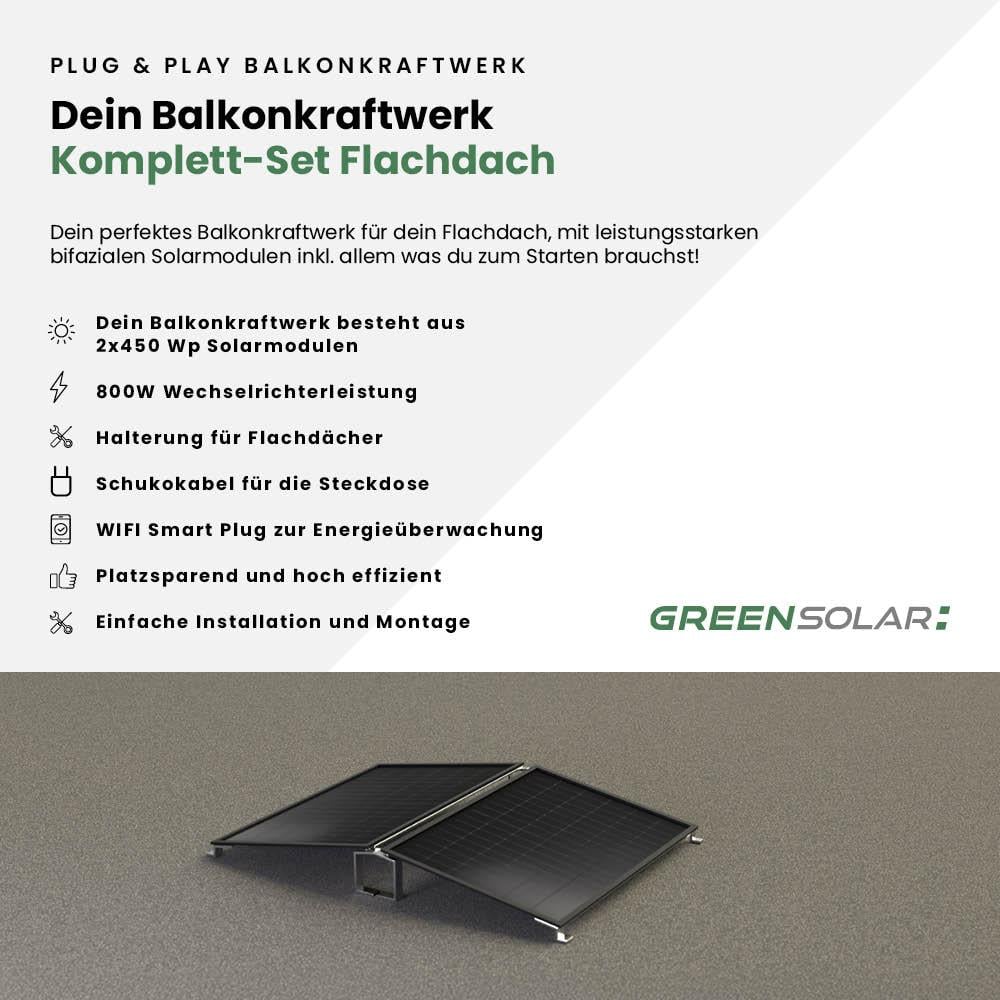 Balkonkraftwerk Flachdach M - Komplett-Set (900W)