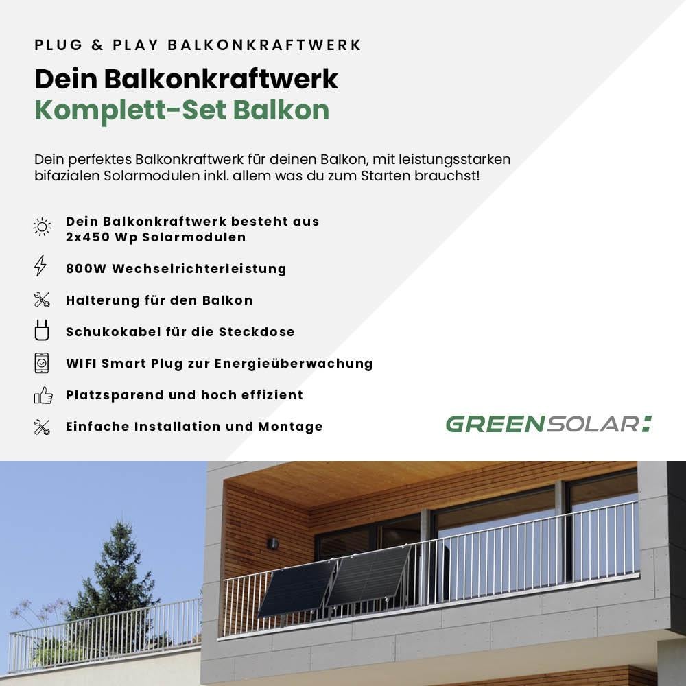Balkonkraftwerk Balkon M - Komplett-Set (900W) inkl. Wifi Plug