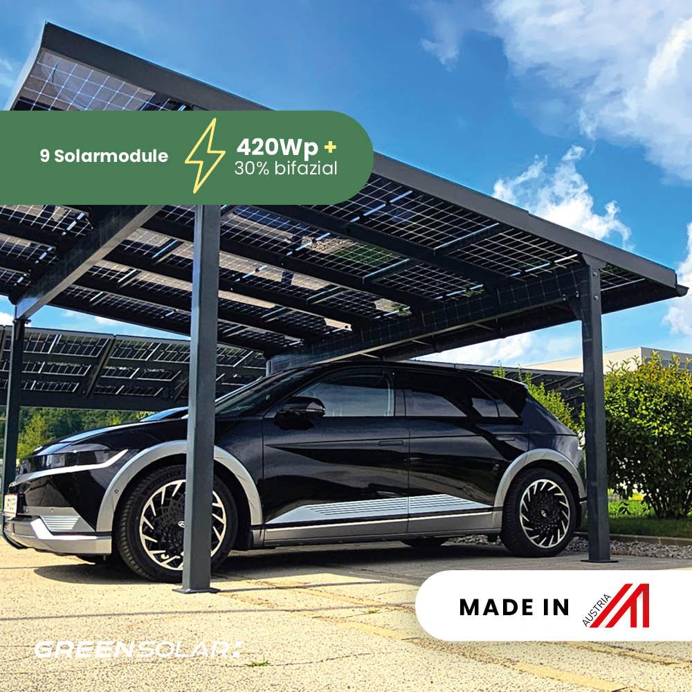 Carport 1 Stellplatz Glas/Glas - 2kn - 3,78kWp inkl. 10kWp Hybrid WR