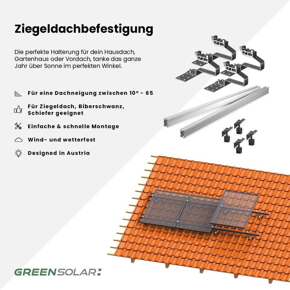 Ziegeldachbefestigung Grundset mit Trageschienen für 1 Modul