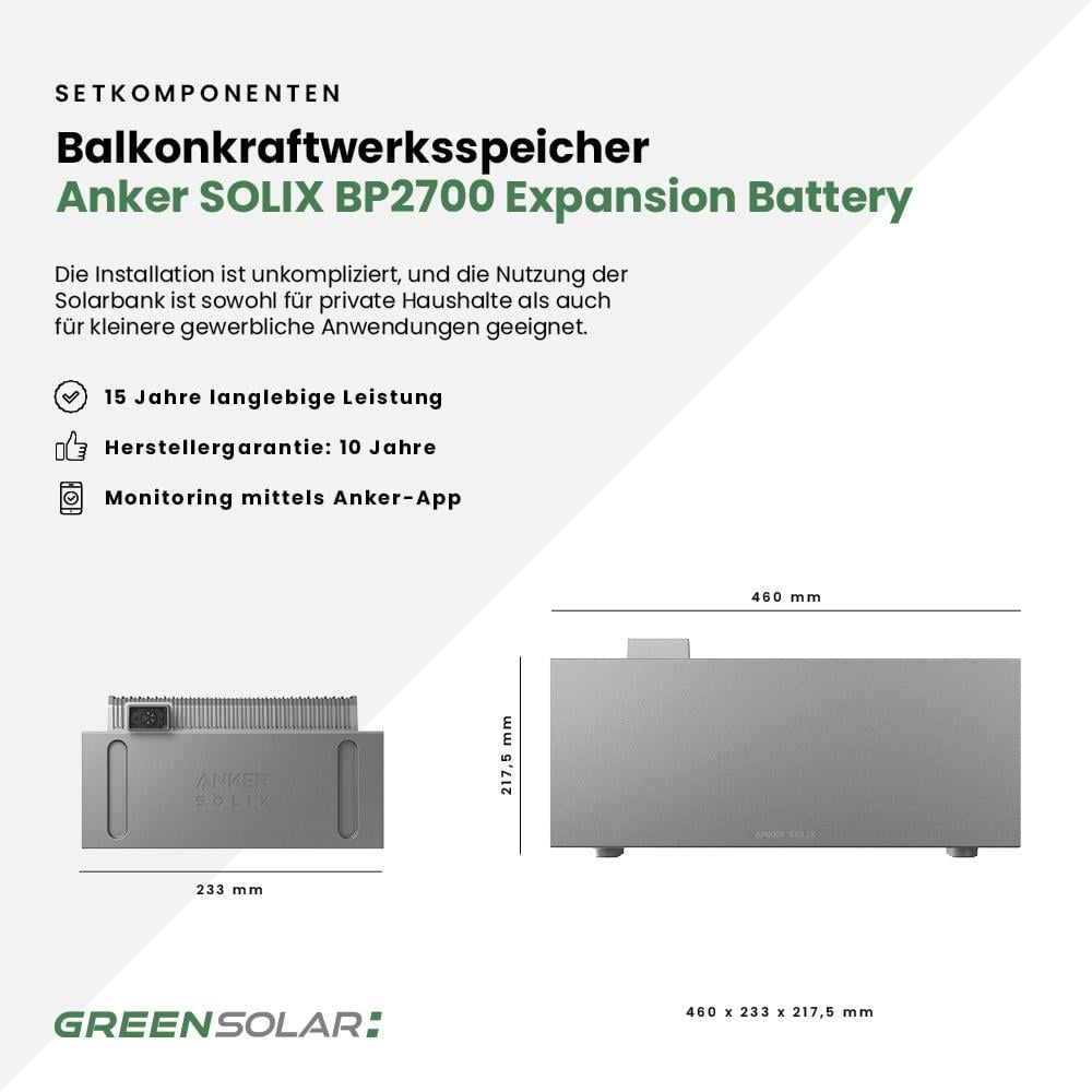Balkonkraftwerkspeicher Anker SOLIX Solarbank 3 E2700 Pro und Erweiterung 5,4kWh