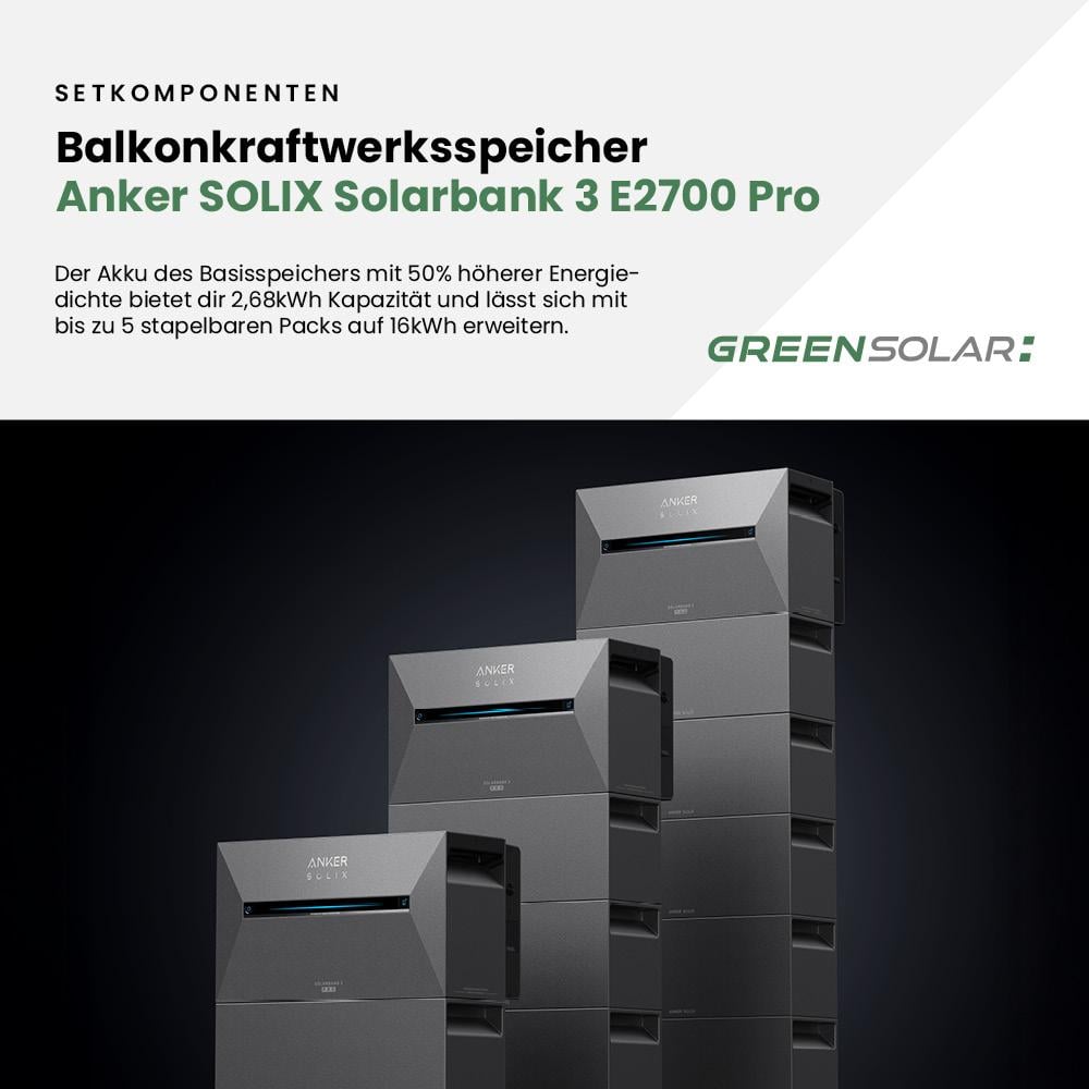 Balkonkraftwerkspeicher Anker SOLIX Solarbank 3 E2700 Pro und Erweiterung 5,4kWh