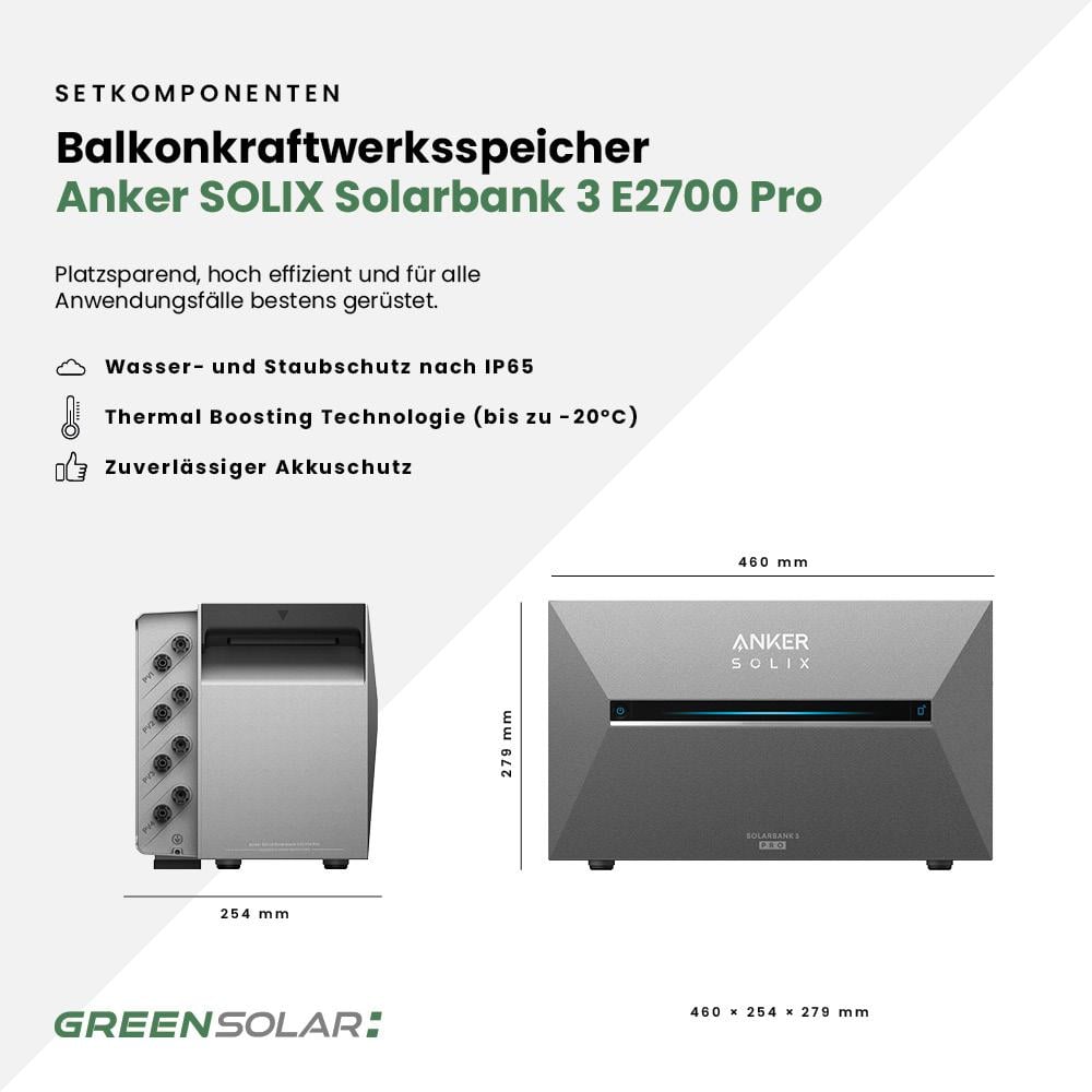 Balkonkraftwerkspeicher Anker SOLIX Solarbank 3 E2700 Pro und Erweiterung 5,4kWh