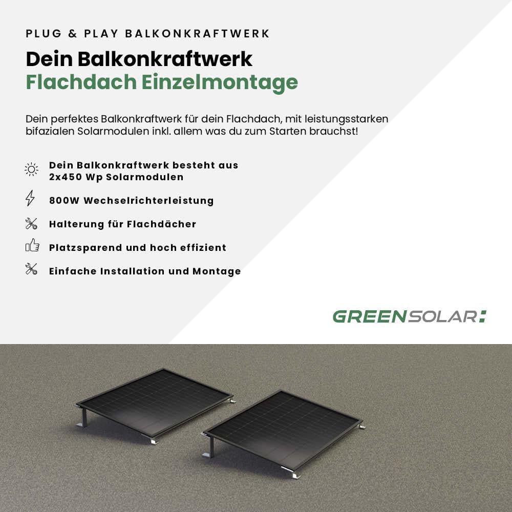 Balkonkraftwerk Flachdach 900/800 Einzelmontage