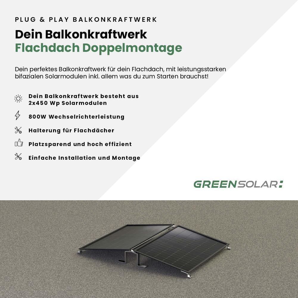 Balkonkraftwerk Flachdach 900/800 black Doppelmontage