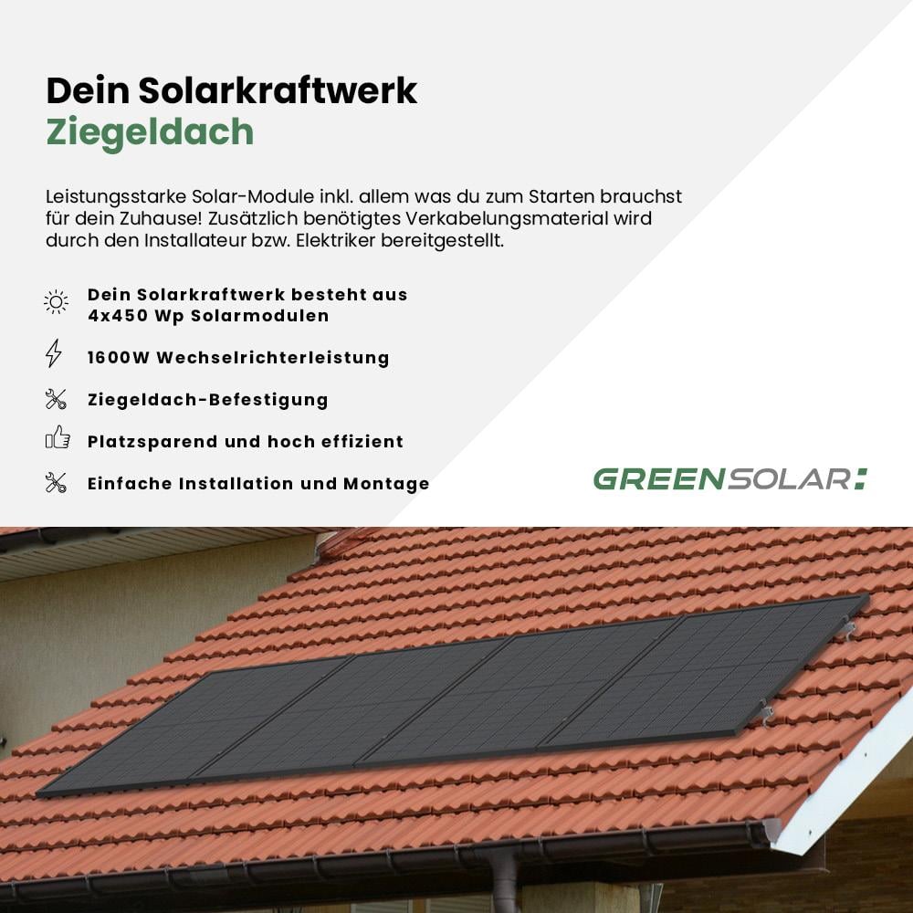 Solarkraftwerk Ziegeldach 1800/1600 black bifazial