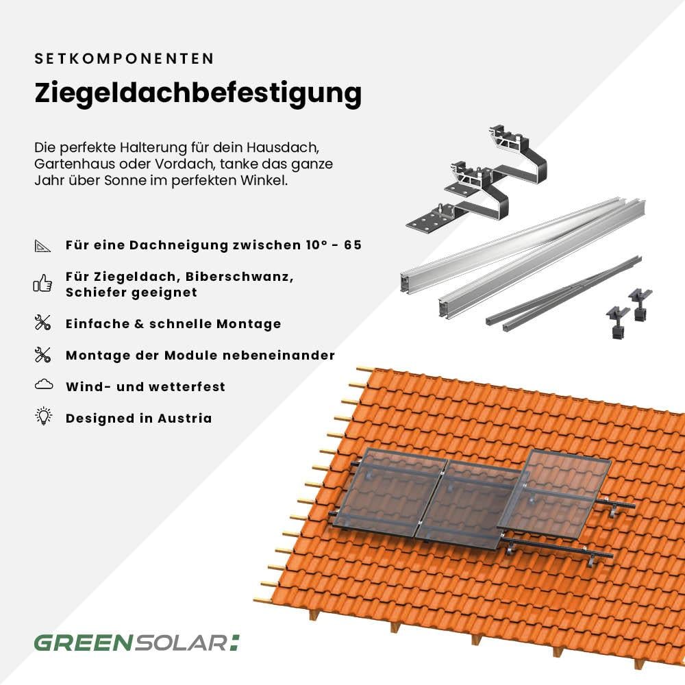 Balkonkraftwerk Ziegeldach M - Komplett-Set (900W)