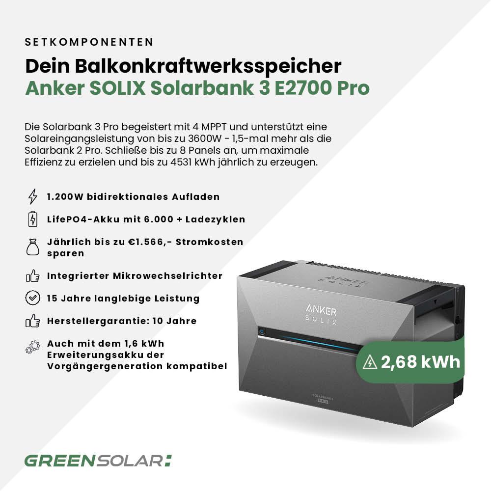 Kaminholzregal mit Balkonkraftwerk 900/800 black und Balkonkraftwerk-Speicher Anker Solarbank 3 E2700 inkl. Plane