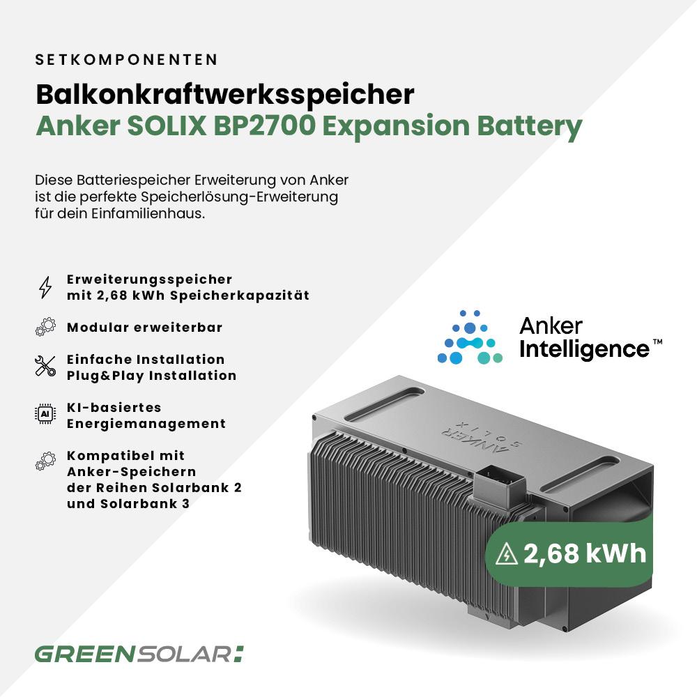 Balkonkraftwerk Basic 1800/800 - Anker SOLIX Solarbank 5,4 kWh Balkonkraftwerk-Speicher