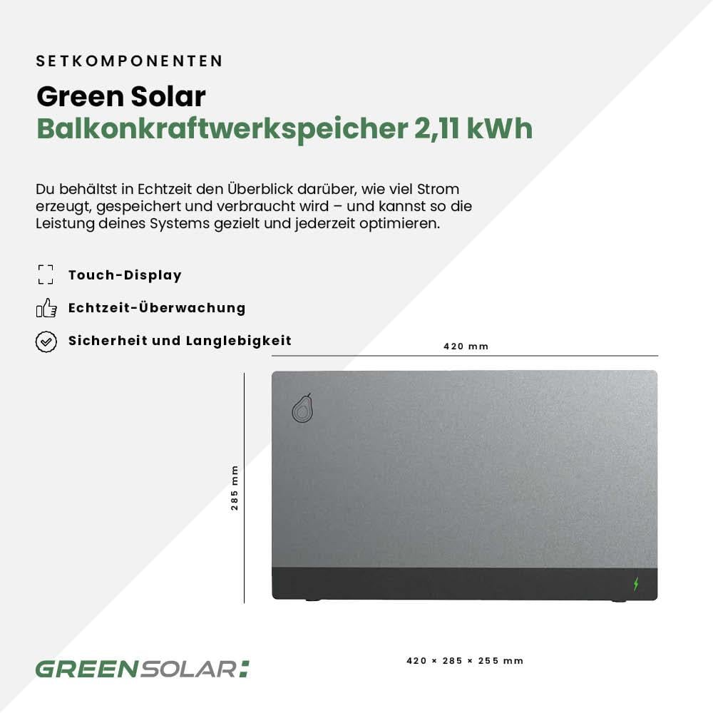 Balkonkraftwerk Basic 2000/800 black bifazial mit Balkonkraftwerkspeicher 2,11 kWh