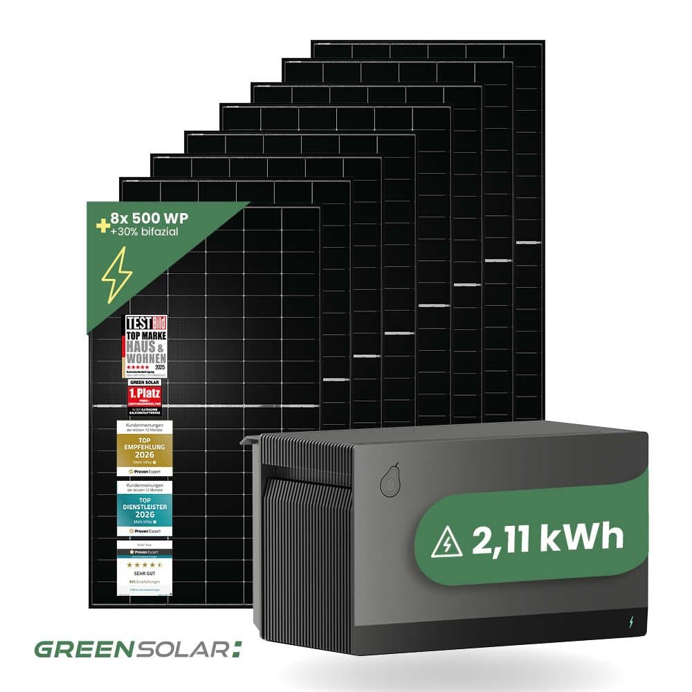 Balkonkraftwerk Basic 4000/800 black bifazial mit Balkonkraftwerkspeicher 2,11 kWh