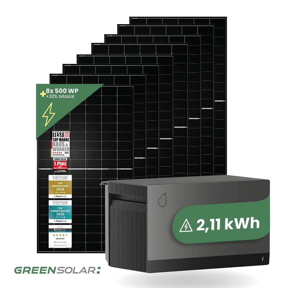 Balkonkraftwerk Basic 4000/800 black bifazial mit Balkonkraftwerkspeicher 2,11 kWh