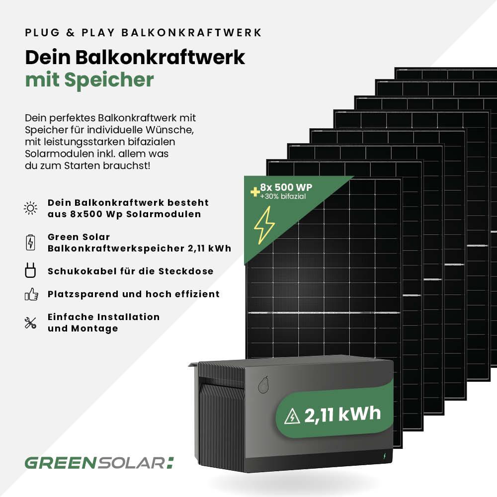 Balkonkraftwerk Basic 4000/800 black bifazial mit Balkonkraftwerkspeicher 2,11 kWh