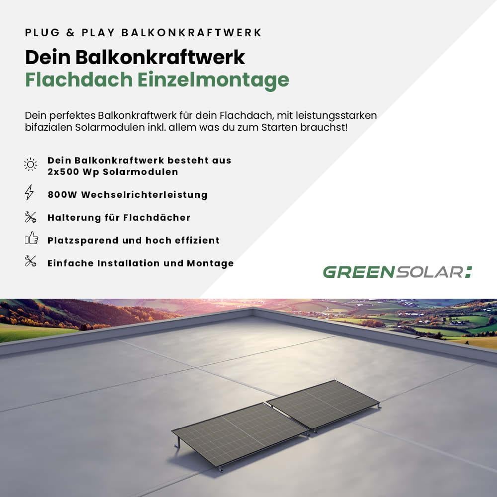 Balkonkraftwerk Flachdach 1000/800 black bifazial Einzelmontage