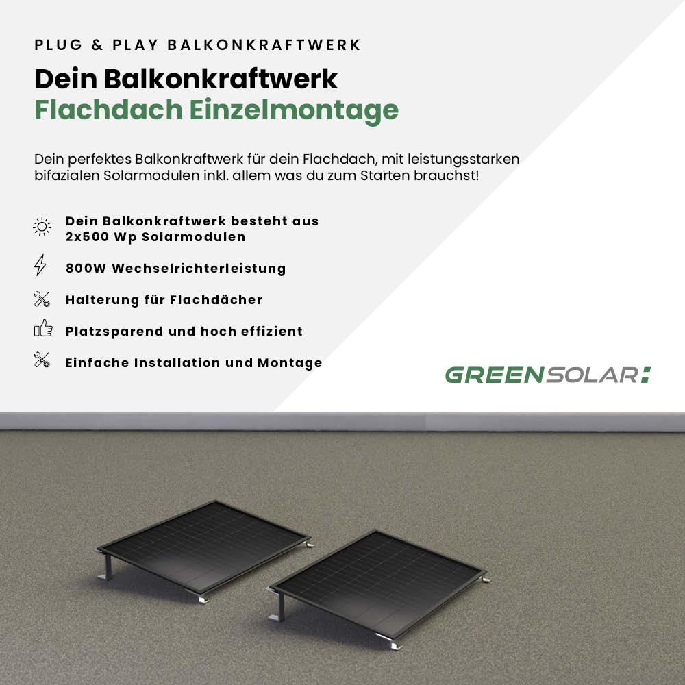 Balkonkraftwerk Flachdach 1000/800 black bifazial Einzelmontage