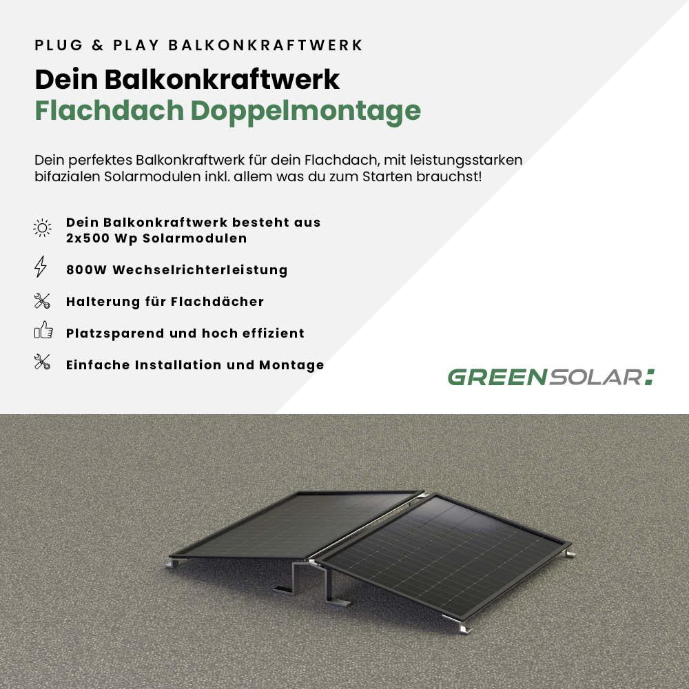 Balkonkraftwerk Flachdach 1000/800 black bifazial Doppelmontage