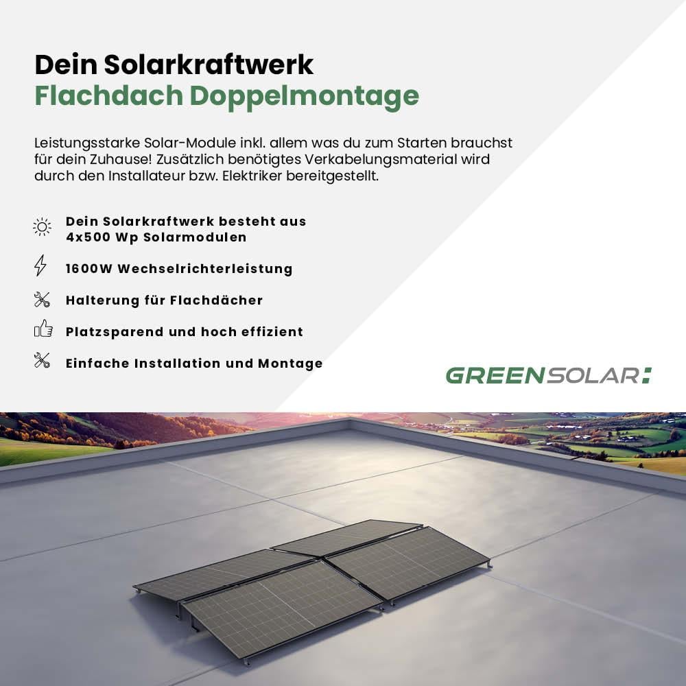 Solarkraftwerk Flachdach 2000/1600 black bifazial Doppelmontage
