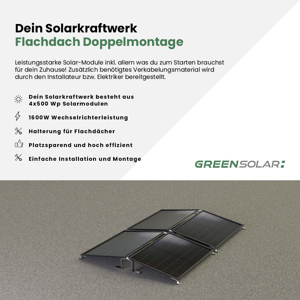 Solarkraftwerk Flachdach 2000/1600 black bifazial Doppelmontage