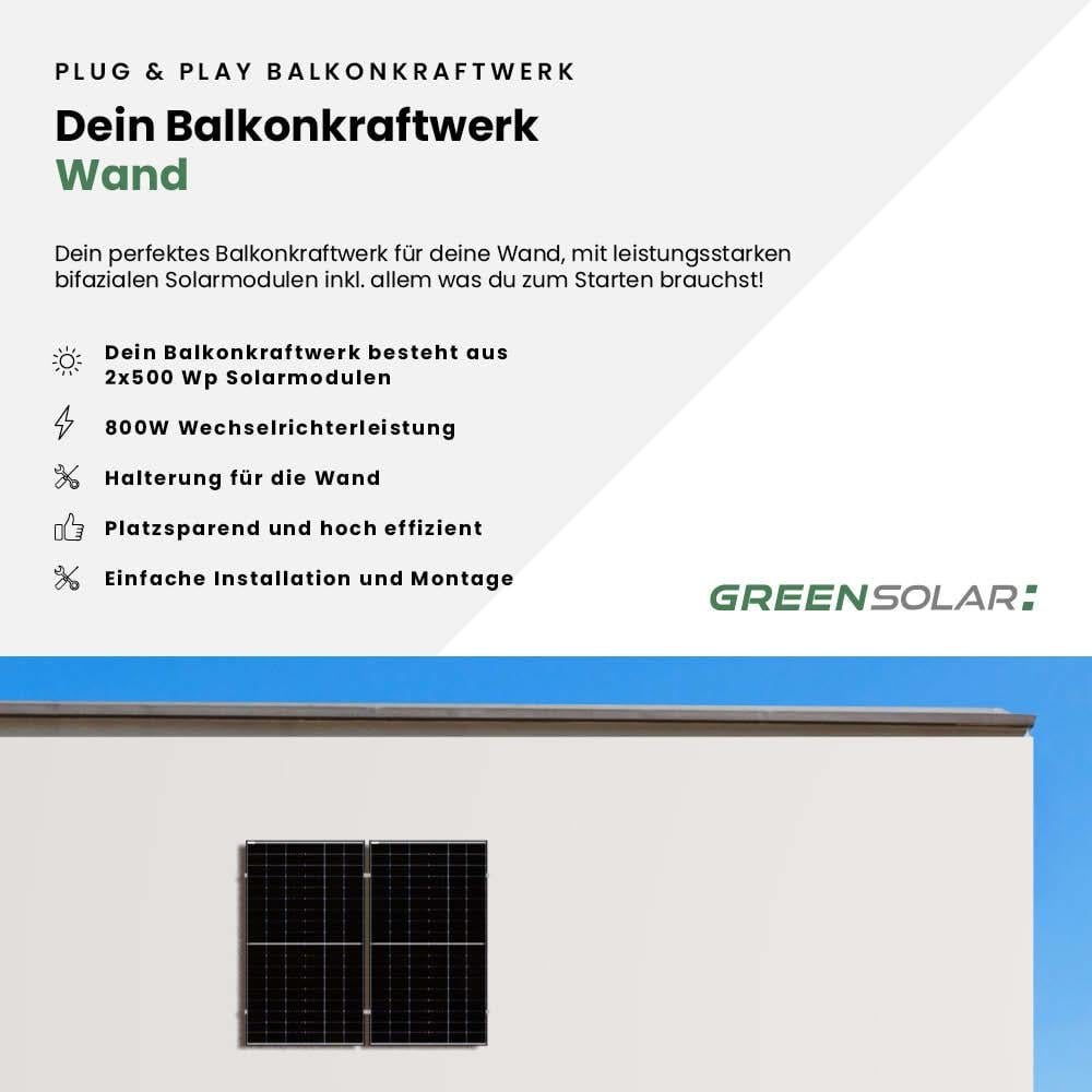 Balkonkraftwerk Wand 1000/800 black bifazial