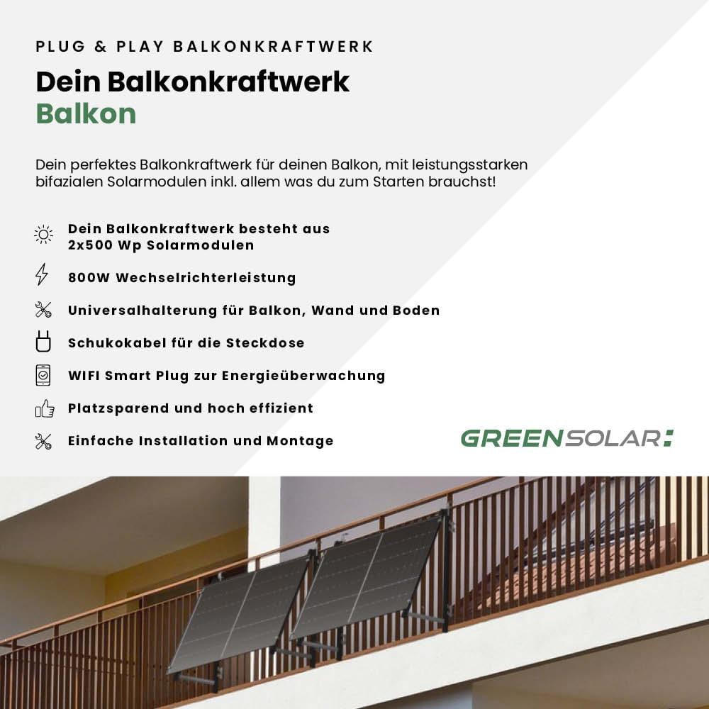 Balkonkraftwerk Balkon M - Komplett-Set (1000W) inkl. Wifi Plug