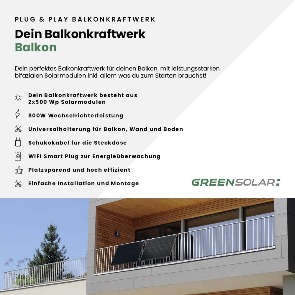 Balkonkraftwerk Balkon M - Komplett-Set (1000W) inkl. Wifi Plug