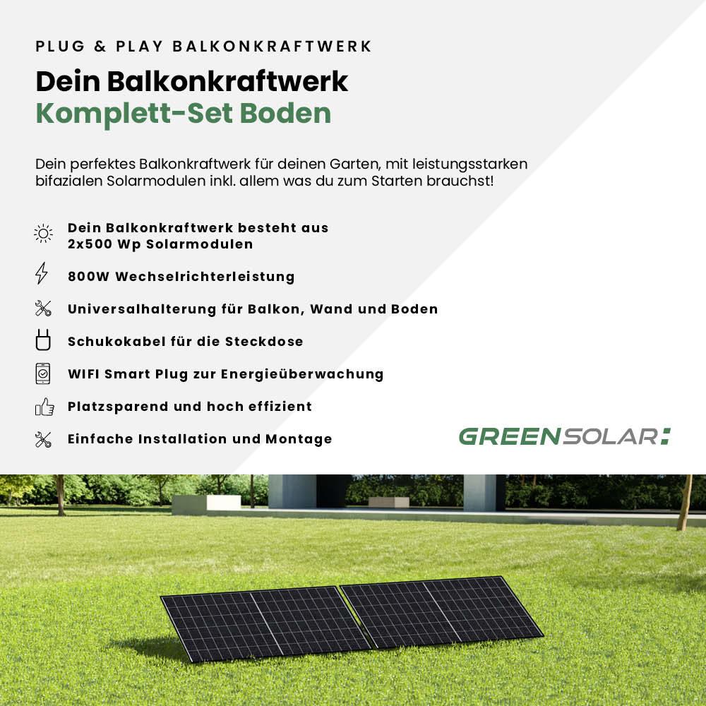 Balkonkraftwerk Boden M - Komplett-Set (1000W) inkl. Wifi Plug