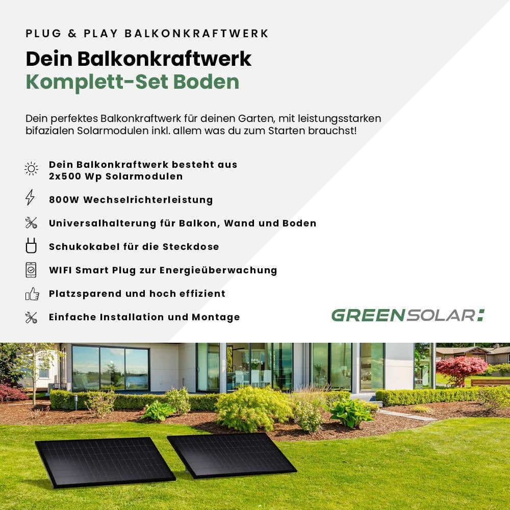 Balkonkraftwerk Boden M - Komplett-Set (1000W) inkl. Wifi Plug