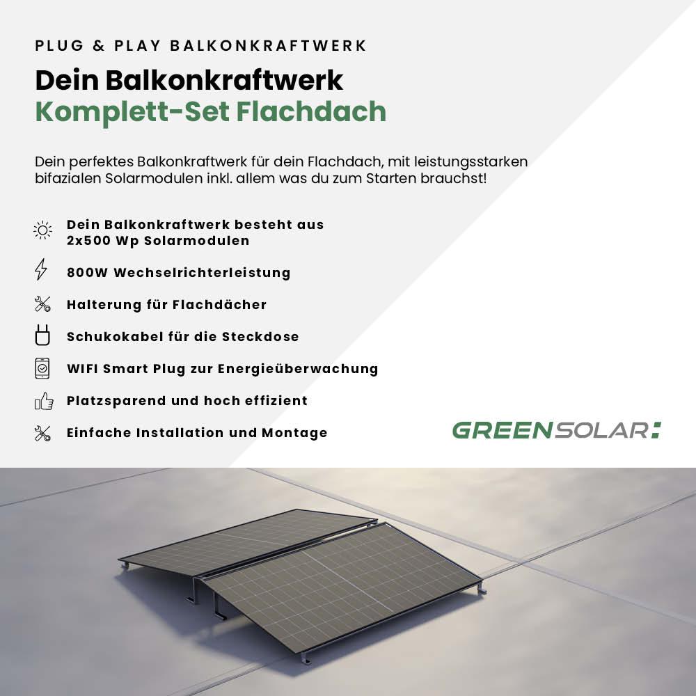 Balkonkraftwerk Flachdach M - Komplett-Set (1000W) inkl. Wifi Plug