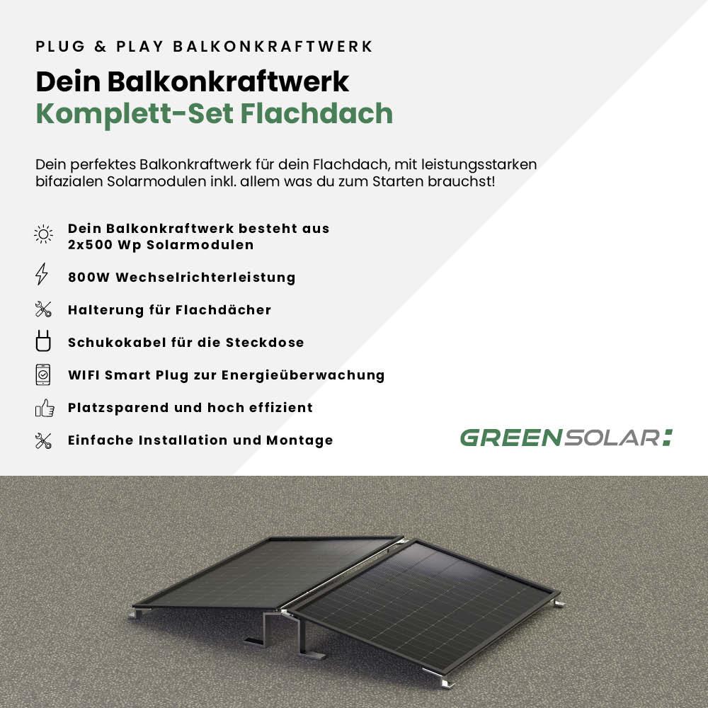 Balkonkraftwerk Flachdach M - Komplett-Set (1000W) inkl. Wifi Plug