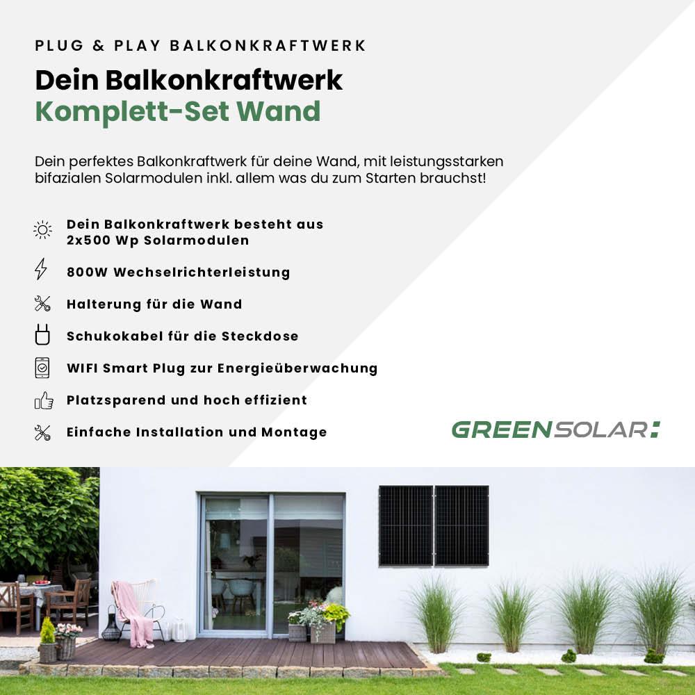 Balkonkraftwerk Wand M - Komplett-Set (1000W) inkl. Wifi Plug