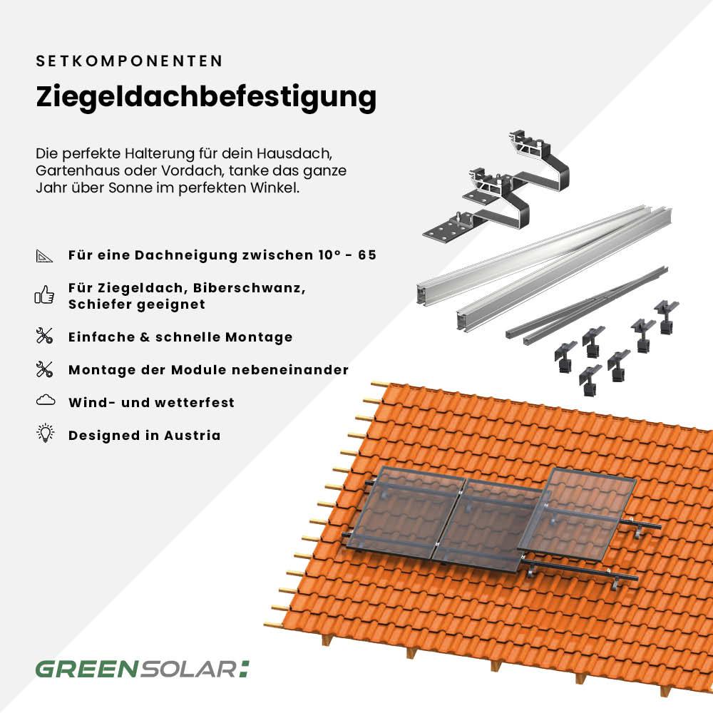 Balkonkraftwerk Ziegeldach M - Komplett-Set (1000W) inkl. Wifi Plug