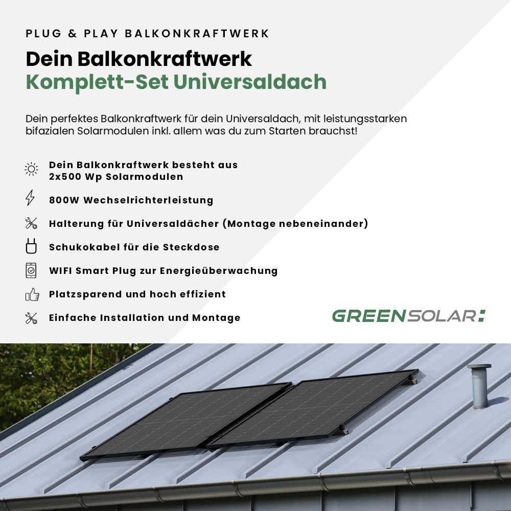 Balkonkraftwerk Universaldach M - Komplett-Set (1000W) inkl. Wifi Plug