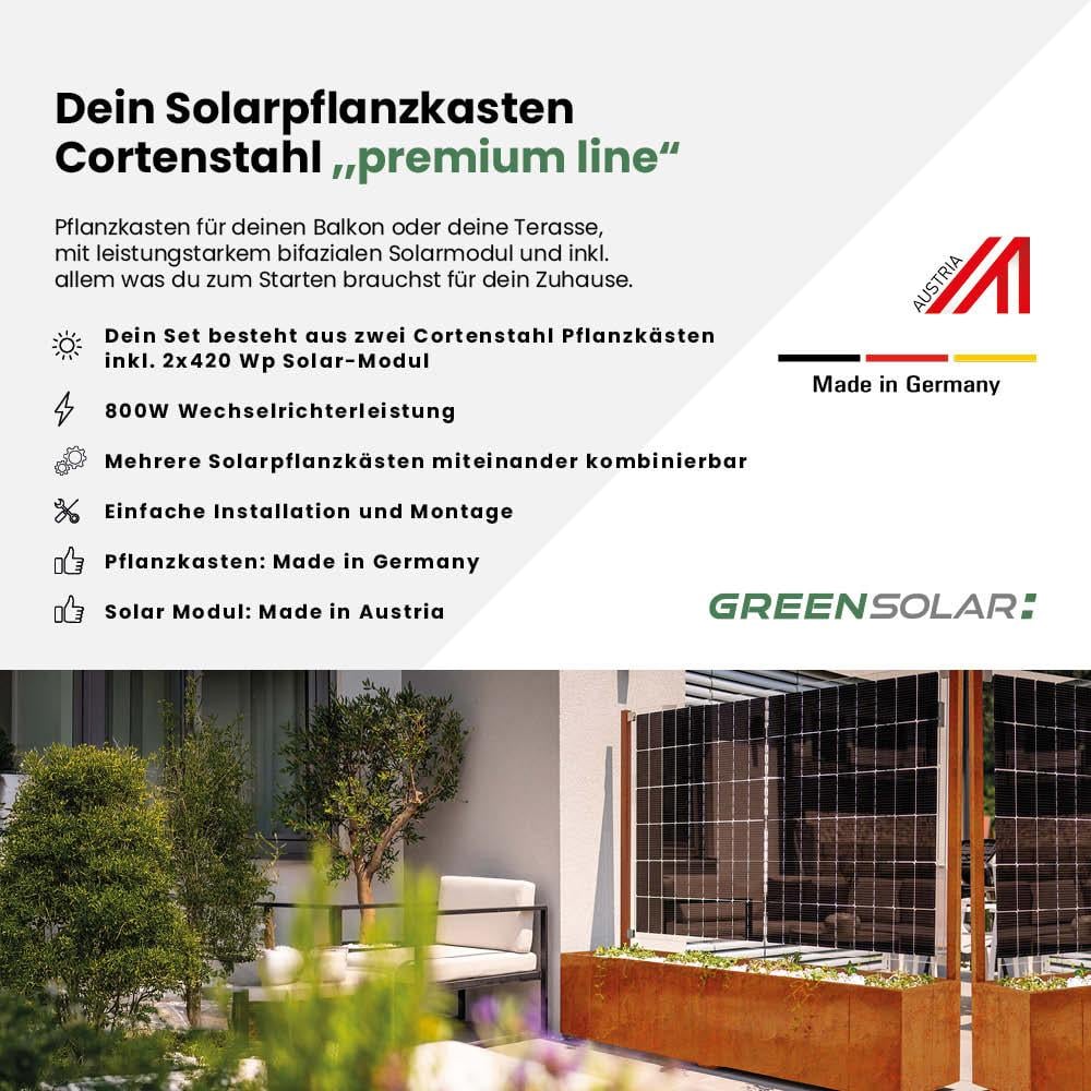 Solarpflanzkasten 840/800 Cortenstahl