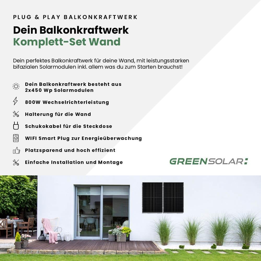 Balkonkraftwerk Wand M - Komplett-Set (900W) inkl. Wifi Plug