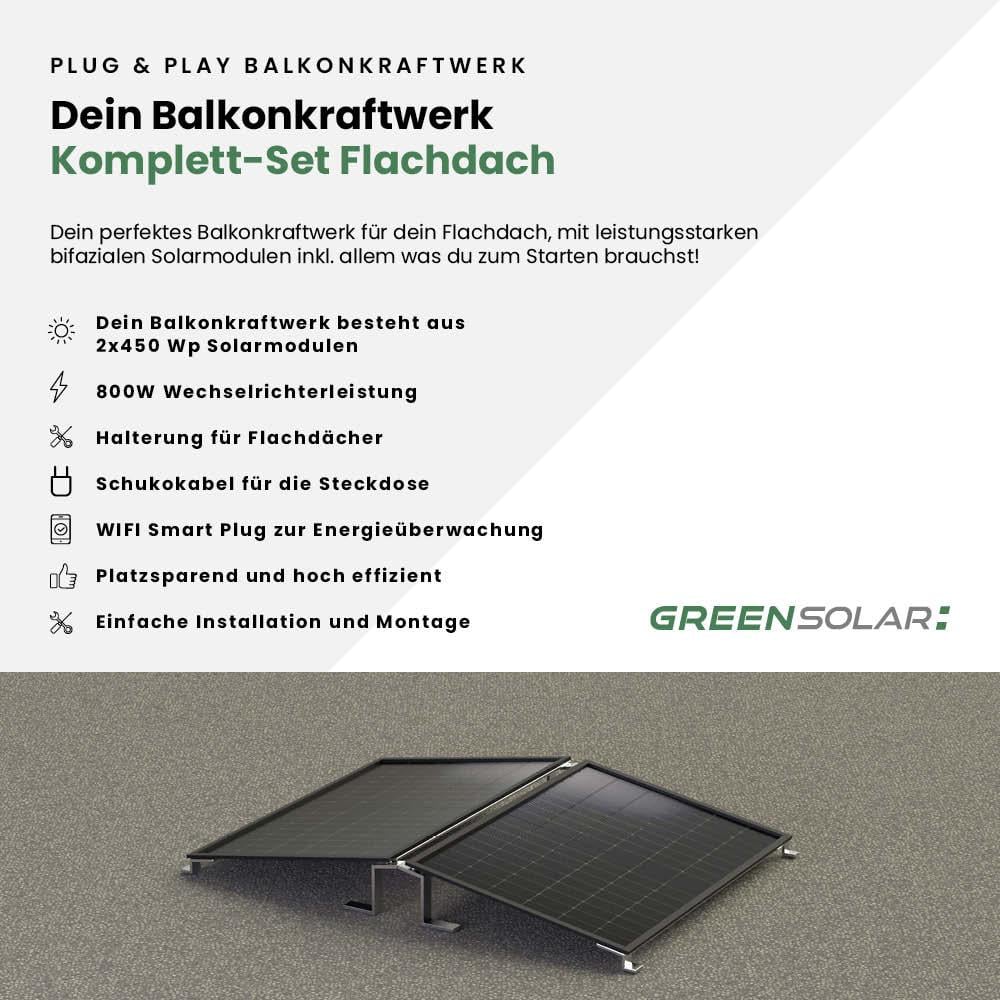 Balkonkraftwerk Flachdach M - Komplett-Set (900W) inkl. Wifi Plug